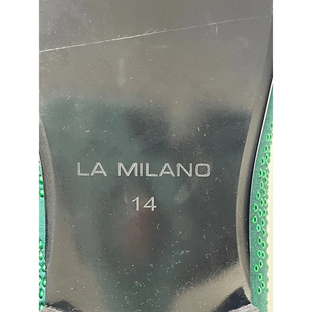 La Milano Mens Emerald Green Satin Rhinestone Studded Loafers Slip On Shoes 14